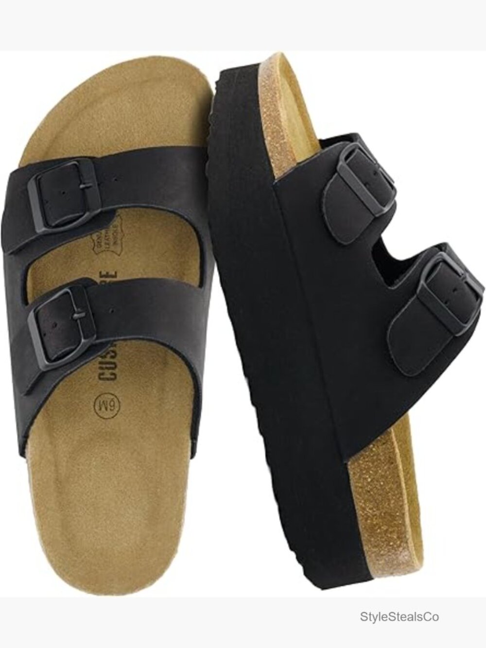 Platform Sandals with Double Buckle Straps and Suede Footbed, Wide Widths